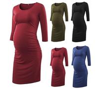Women's Pregnant Nursing Dresses UK Clearance Ladies Maternity Breast-Feeding Maxi Long Sleeve Skirt Round Neck Gown Solid Color Dress Full Length Dresses Elegant Maxi Soft Skirt Comfortable Gown