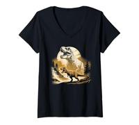 Women's Prehistoric Legends T-Rex Halftone Vintage Design V-Neck T-Shirt