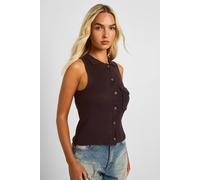 Womens Premium Chunky Rib Pocket Detail Knitted Waistcoat - Brown - L, Brown