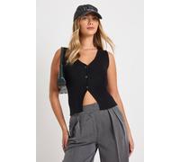 Womens Premium Chunky Rib V Hem Knitted Waistcoat - Black - L, Black