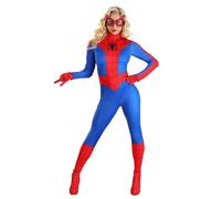 Women's Premium Classic Spider-Man Costume - Red & Blue Bodysuit with Mask, Gloves, Boot Covers, Red/Blue, Large