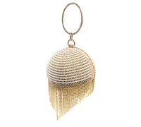 Women's Premium Collection Various Shape And Sizes Shiny Gold Clutch Evening Bag For Wedding Bridal Prom Party (Peal studded tassel Ball)
