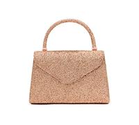 Women's Premium Collection Various Shape And Sizes Shiny Rose Gold Clutch Evening Bag For Wedding Bridal Prom Party (Glitter Handle Clutch)