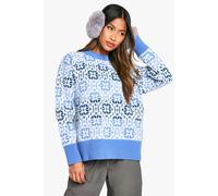 Womens Premium Fairisle Knitted Oversized Christmas Jumper - Blue - S, Blue