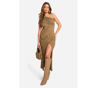 Womens Premium Knitted Rib Split Front Maxi Skirt - Brown - S, Brown