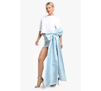 Womens Premium Structured Bow Draped Satin Mini Skirt - Blue - 10, Blue