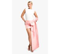 Womens Premium Structured Bow Draped Satin Mini Skirt - Pink - 10, Pink