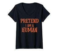 Womens Prented I Am a Human, Funny Lazy Halloween Costume Quote V-Neck T-Shirt