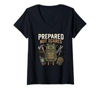 Women's Prepared Not Scared Survivalist Bug Out Bag Prepper V-Neck T-Shirt