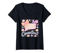 Womens Preppy Coquette Connecticut Pastel Bow and Butterfly Design V-Neck T-Shirt