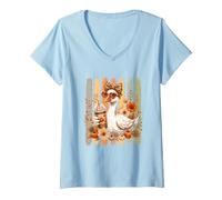 Women's Preppy Fall Goose Coquette Autumn Pumpkin Spice Latte Retro V-Neck T-Shirt