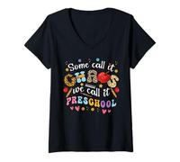 Womens Preschool Back to School Some Call It Chaos Teacher Student V-Neck T-Shirt