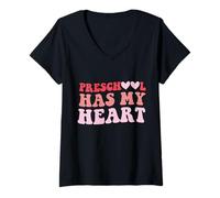 Women's Preschool Has My Heart Pre-K Teacher Valentine’s Day V-Neck T-Shirt
