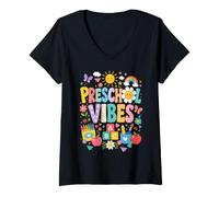 Women's Preschool Vibes Rainbow Classroom Teacher School Fun V-Neck T-Shirt