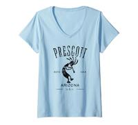 Women's Prescott Arizona Dancing Kokopelli Distressed Design V-Neck T-Shirt