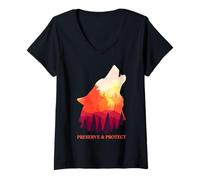 Women's Preserve and Protect Wolves and Wolf Packs Species V-Neck T-Shirt