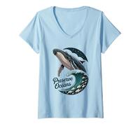 Womens Preserve Our Oceans Whale Wave Sea Life Conservation V-Neck T-Shirt