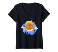 Womens President Donald Trump Floating Baby Balloon V-Neck T-Shirt