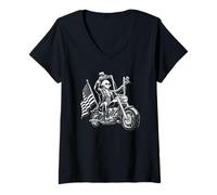 Women's President George Washington on a Motorcycle USA Flag Design V-Neck T-Shirt