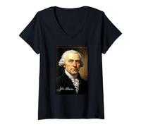 Womens President John Adams Portrait with Signature V-Neck T-Shirt