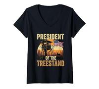 Womens President Tree Stand Hunter - Deer Hunting America V-Neck T-Shirt