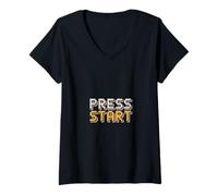 Womens Press Start Retro Gamer Pixel Arcade Video Game V-Neck T-Shirt