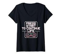 Women's Press Start to Continue Life for Retro Gamer V-Neck T-Shirt