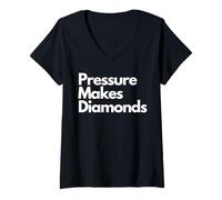Women's Pressure Makes Diamonds Slogan Graphic Design V-Neck T-Shirt