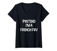 Womens Pretend I'm a French Fry Lazy Last Minute Halloween Costume V-Neck T-Shirt