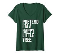 Womens Pretend I'm a Happy Little Tree Funny Lazy Halloween Costume V-Neck T-Shirt
