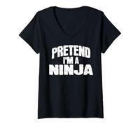 Womens Pretend I'm a Ninja Funny Halloween Costume V-Neck T-Shirt