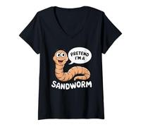 Womens Pretend I'm A Sandworm Funny Halloween Spooky Costume V-Neck T-Shirt