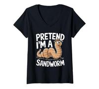 Womens Pretend I'm A Sandworm Funny Halloween Spooky Costume V-Neck T-Shirt