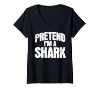 Womens Pretend I'm a Shark Funny Matching Halloween Costume V-Neck T-Shirt