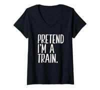 Women's Pretend I'm A Train Funny Halloween Party V-Neck T-Shirt