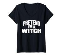 Womens Pretend I'm a Witch Funny Halloween Costume V-Neck T-Shirt