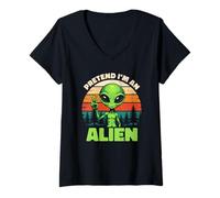 Womens Pretend I'm an Alien Funny Retro Sunset V-Neck T-Shirt