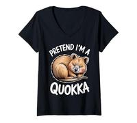 Womens Pretend Quokka Sleeping Funny Quokka V-Neck T-Shirt