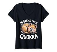 Womens Pretend Quokka Sleeping Funny Quokka V-Neck T-Shirt