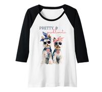 Womens Pretty and Problematic Funny Yorkie Cute Sassy Dog Lover Raglan Baseball Tee