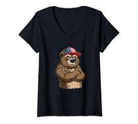Womens Pretty Bear Cap Costume for Man and Woman V-Neck T-Shirt