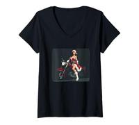 Womens Pretty Christmas Girl with Festive Motorcycle Costume V-Neck T-Shirt