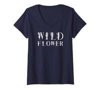 Womens Pretty, Classic Botanical Wildflower Inspiration Wild Flower V-Neck T-Shirt