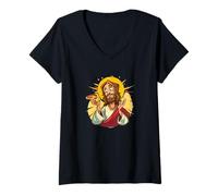 Womens Pretty Fast Food Pizza Jesus Costume V-Neck T-Shirt