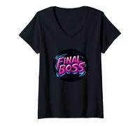 Womens Pretty Final Boss Statement Stamp V-Neck T-Shirt