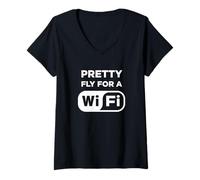 Women's Pretty Fly for A WiFi Funny Internet Broadband Name Joke V-Neck T-Shirt