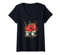 Womens Pretty Paprika Drummer for Drumming and Chili Lovers V-Neck T-Shirt