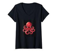 Womens Pretty Red Octopus Costume V-Neck T-Shirt