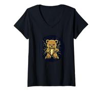Womens Pretty Thunder with Lightning Teddy Bear Costume V-Neck T-Shirt