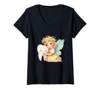 Womens Pretty Tooth Fairy with Cute Tooth First Lost Tooth Dentists V-Neck T-Shirt